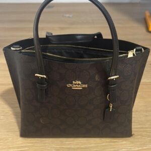 Coach Dark Brown Signature Canvas Tote with Gold Hardware